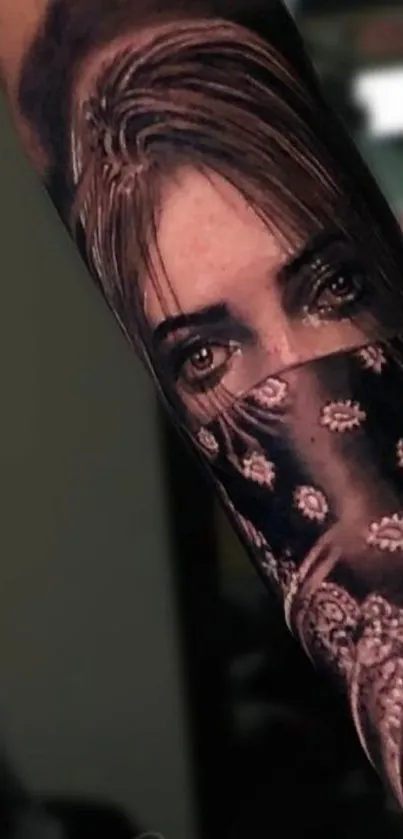 Intricate tattoo design with expressive eyes for mobile wallpaper.