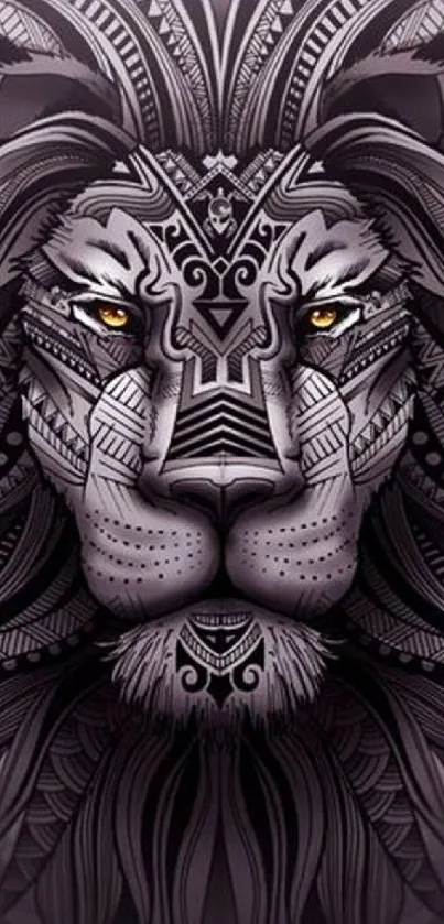 Intricate tribal lion design in dark shades, perfect for mobile wallpaper.