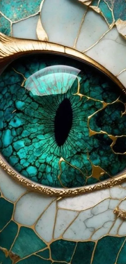 Close-up of a turquoise dragon eye with intricate details and textures.