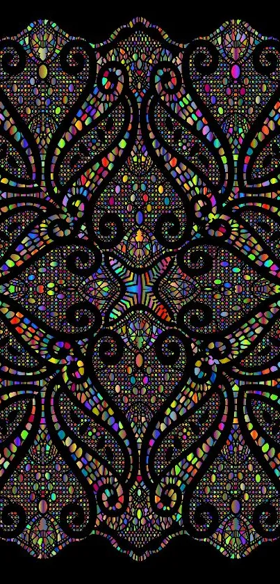 Vibrant and intricate abstract pattern on dark mobile wallpaper.