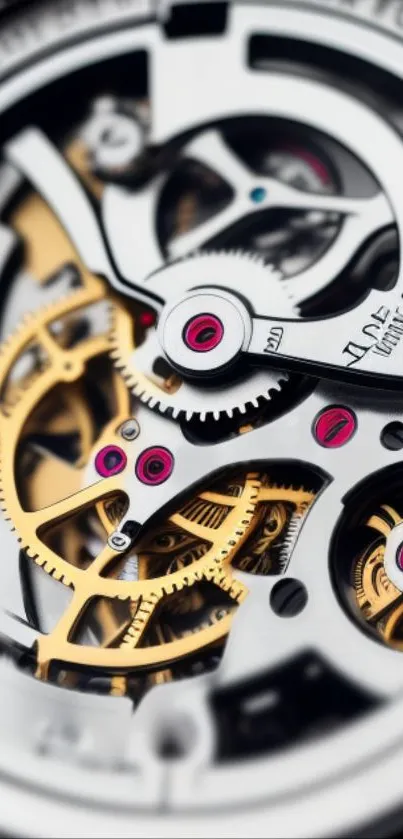 Close-up of a mechanical watch's intricate gears and components.