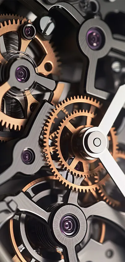 Close-up of intricate watch gears with metallic design.