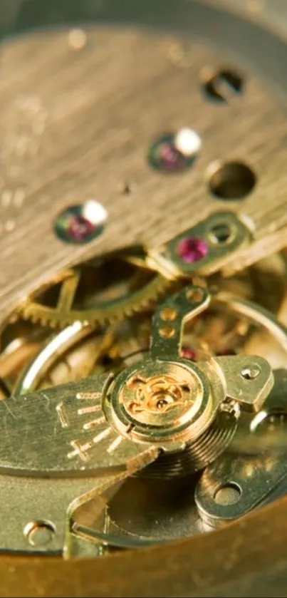 Close-up of intricate watch machinery with visible gears and cogs.