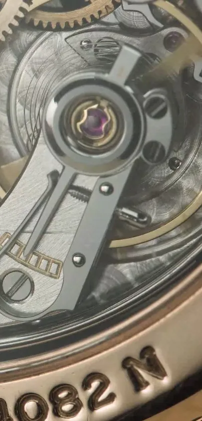 Close-up of intricate watch mechanism with metal gears.