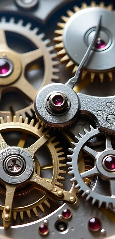Intricate watch mechanism with interlocking gears and vibrant detail.