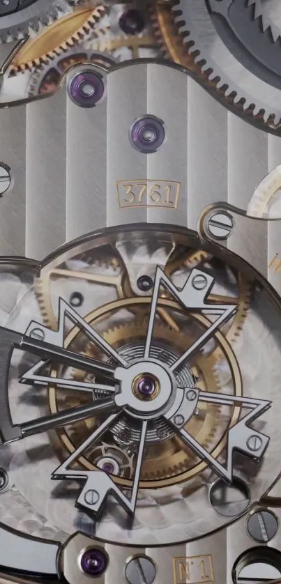 Intricate watch mechanism with visible gears and metallic details.