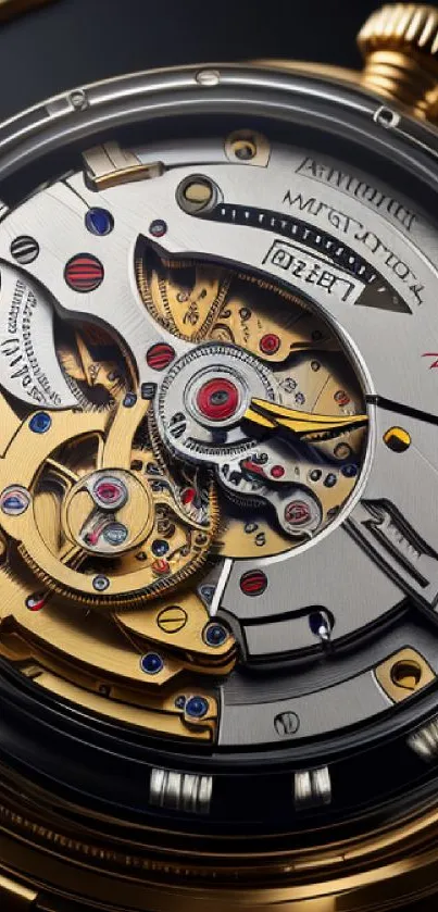 Detailed gold watch mechanism wallpaper in exquisite design.