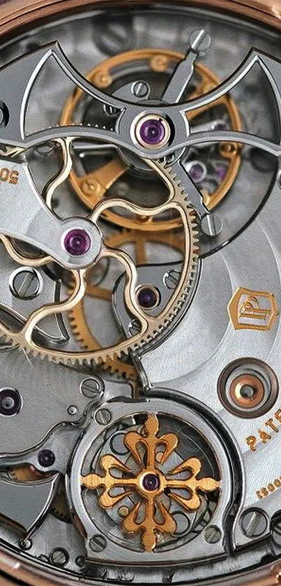 Close-up of an intricate watch mechanism displaying gears and details.