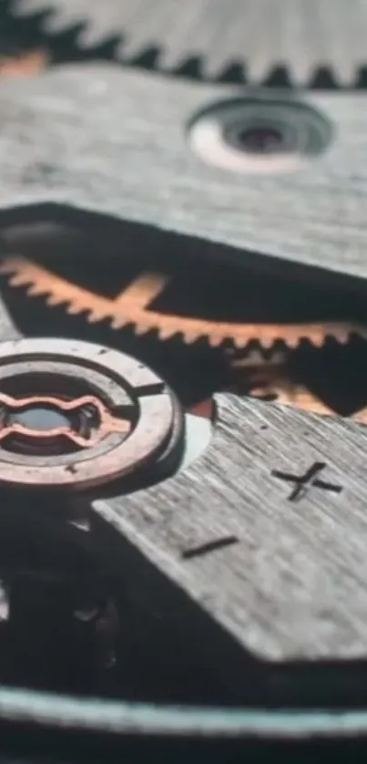 Close-up view of intricate watch mechanism showcasing metallic gears.