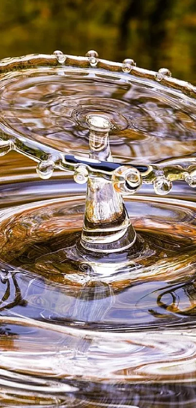 Golden water splash with intricate patterns and reflections.