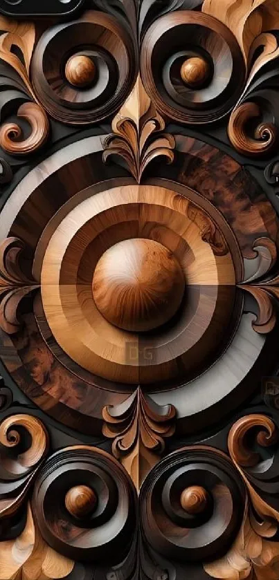 Intricate wooden phone wallpaper with ornate design.