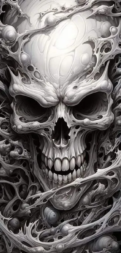 Intricate skull with abstract detail on mobile wallpaper.