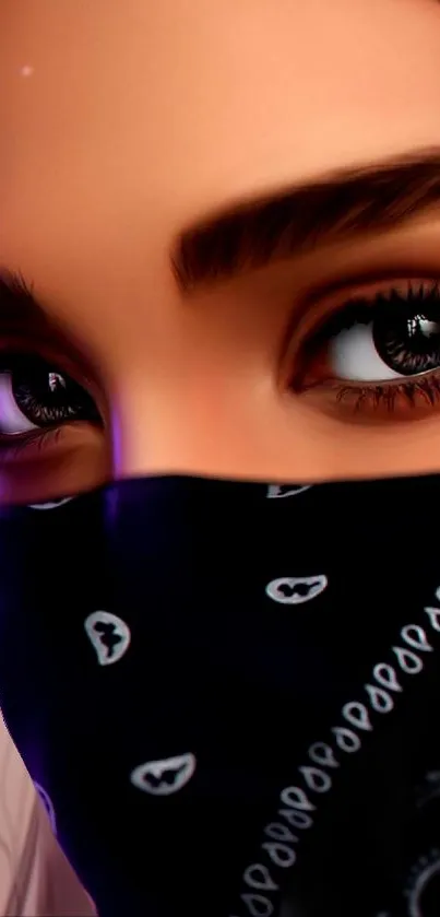 Mobile wallpaper featuring a masked gaze with a black bandana.