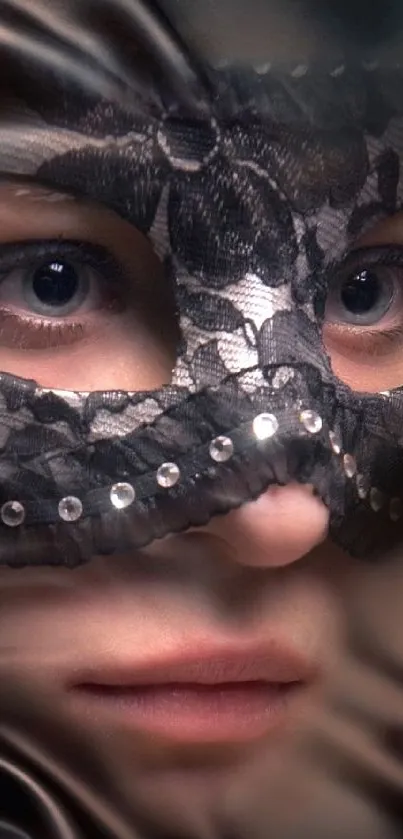 Mysterious masked figure wrapped in luxurious black satin.