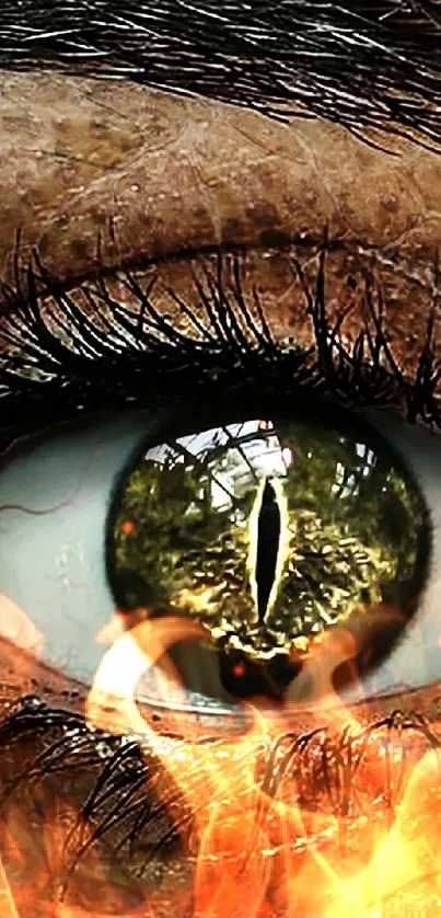 Close-up of a golden reptilian eye with textured scales.