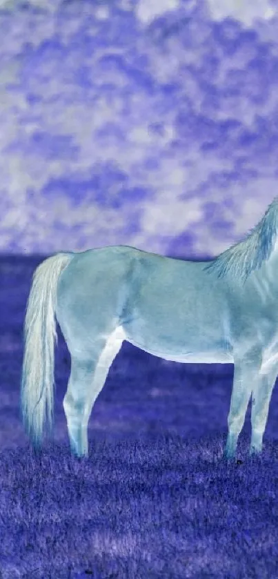 Inverted effect with horses in a purple field, creating a surreal, abstract wallpaper.