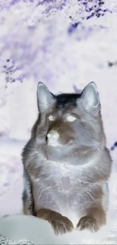 Inverted wolf art wallpaper with a light blue hue.