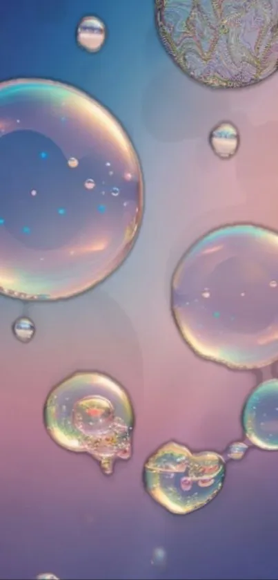 Vibrant iridescent bubbles on dreamy gradient background.