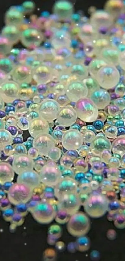 Iridescent bubbles on a black background, perfect for a vibrant phone wallpaper.