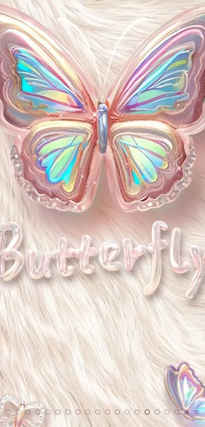 Iridescent butterfly on textured background wallpaper.