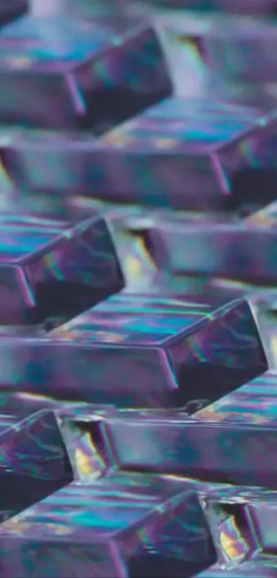 Iridescent crystal blocks in vibrant patterns creating an abstract effect.