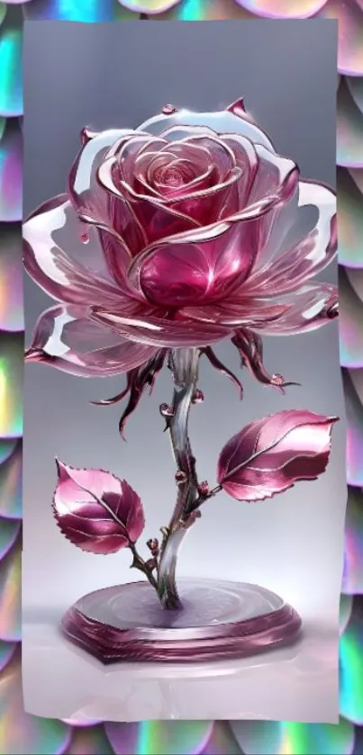 Crystal rose with iridescent colors on a mobile wallpaper.