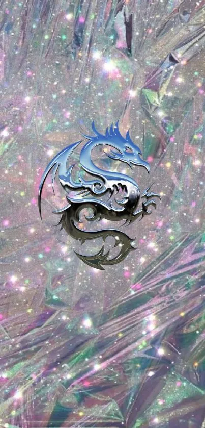 Iridescent dragon on holographic background wallpaper.