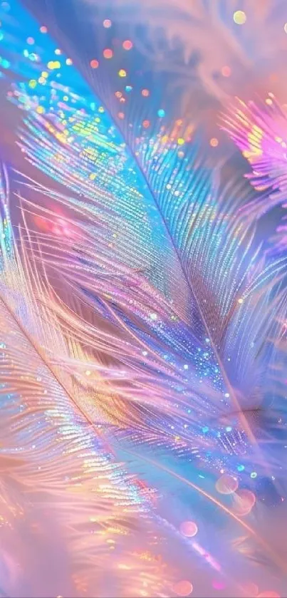 Iridescent feathers with a dreamy, colorful glow.