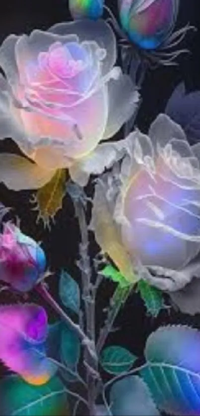 Iridescent roses with vibrant petals.