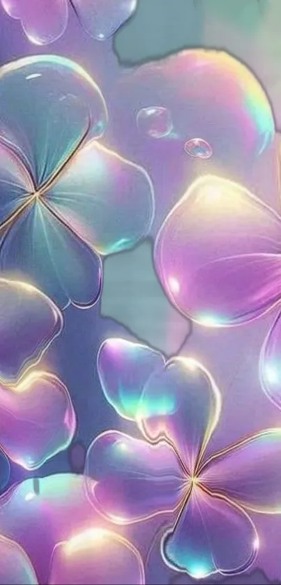 Iridescent floral design with glowing petals.