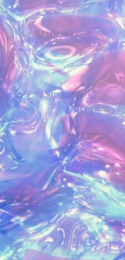 Iridescent fluid art mobile wallpaper with blue and pink hues.