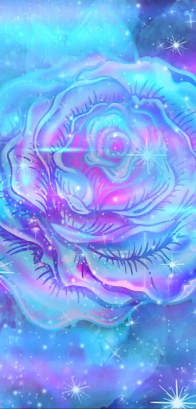 Iridescent galaxy rose with vibrant colors and cosmic design.