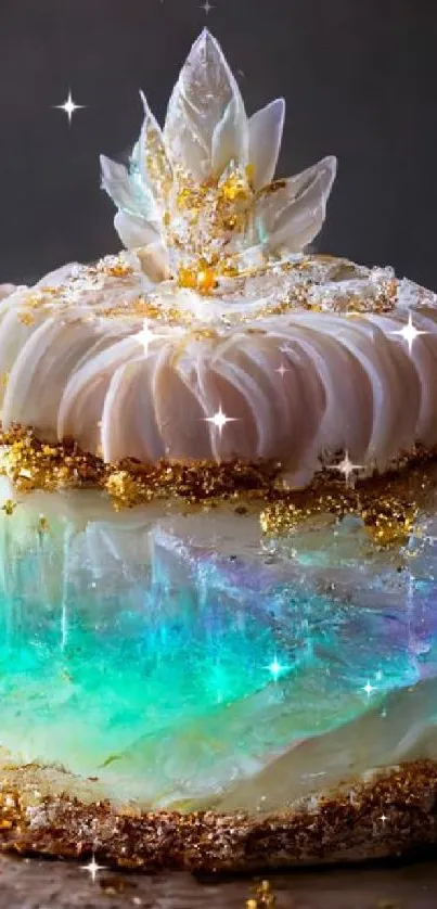 Stunning iridescent gemstone cake wallpaper with vibrant colors and intricate design.