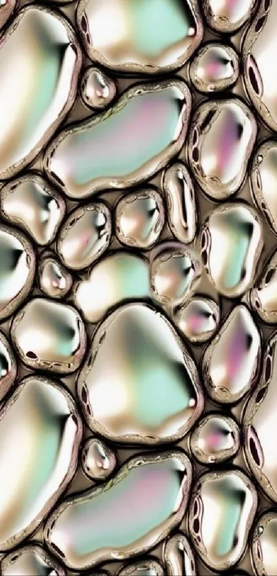 Iridescent liquid metal wallpaper with glossy surface and fluid design.