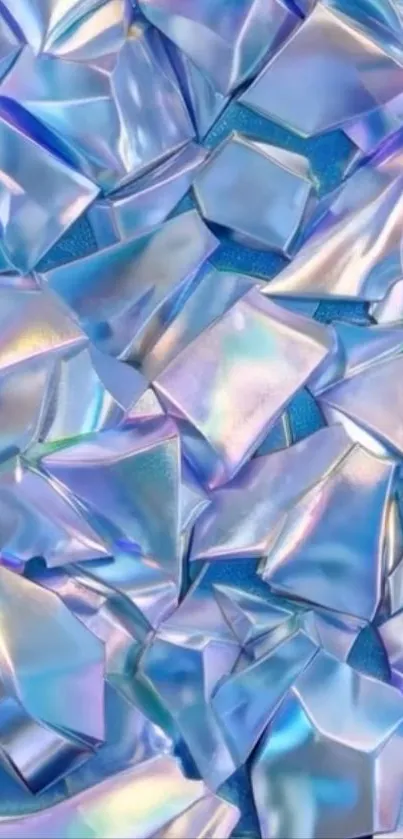 Iridescent blue shattered glass pattern wallpaper.