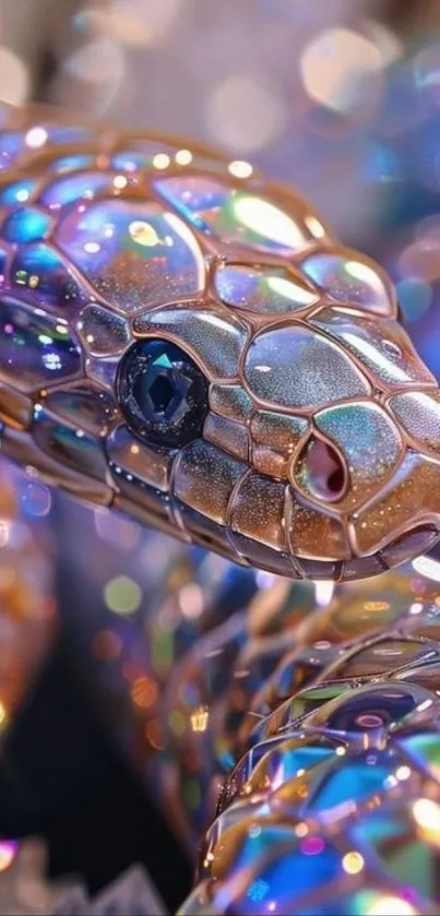 Iridescent snake with colorful scales and fantasy design.