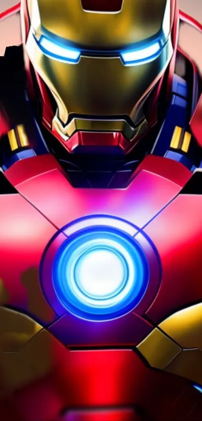 Iron Armor Hero with glowing arc reactor in red and gold.