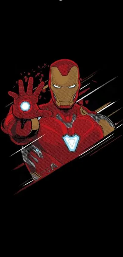 Red-suited superhero on a black background in mobile wallpaper design.