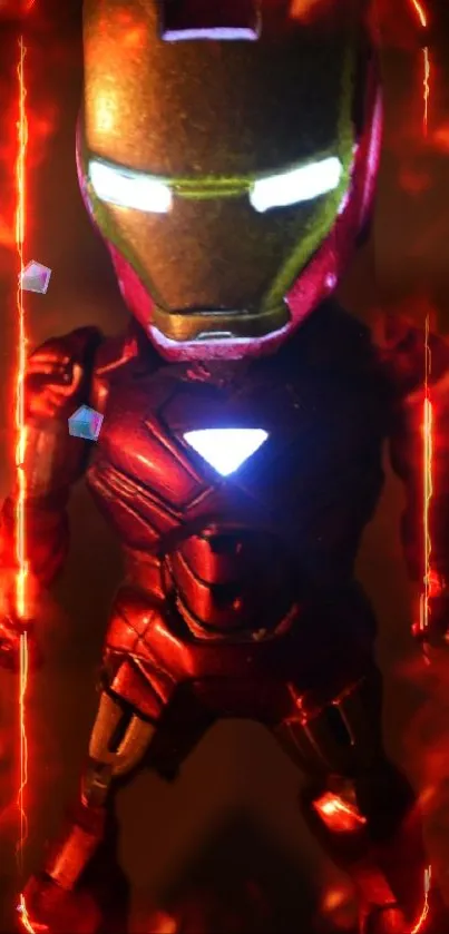 Glowing Iron Man figure in dark backdrop wallpaper.