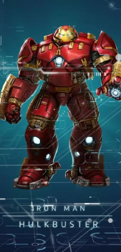 Iron Man Hulkbuster in action pose on mobile wallpaper.