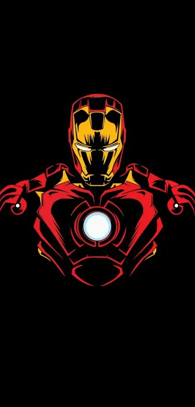 Minimalist Iron Man wallpaper with red-yellow design on a black background.