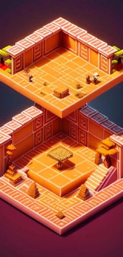 Isometric orange geometric art wallpaper with intricate design.