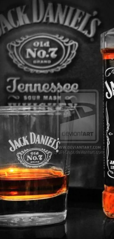 Jack Daniel's whiskey with glass in elegant setting.