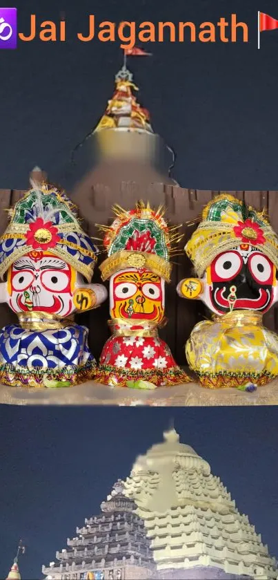 Colorful Jagannath Temple deities mobile wallpaper with Puri's sacred essence.