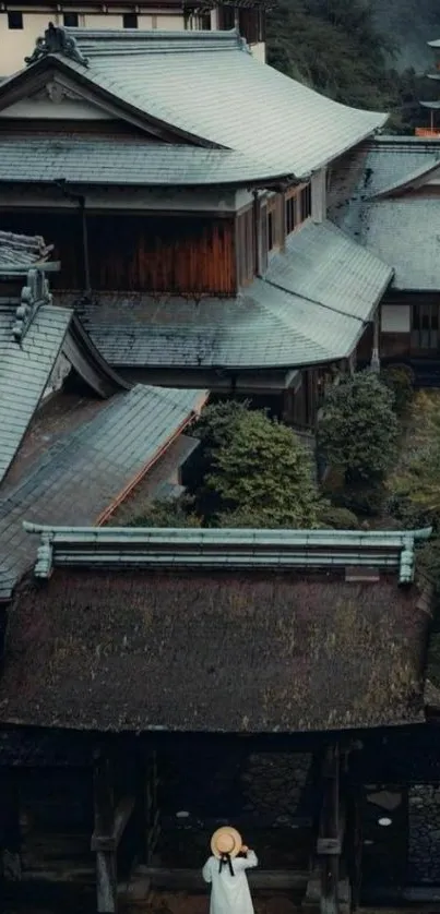 A tranquil Japanese temple nestled in serene greenery.