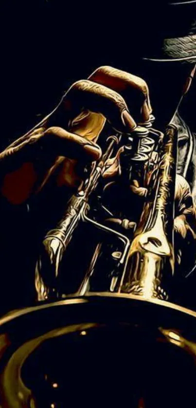 Dramatic jazz musician with trumpet in low light.