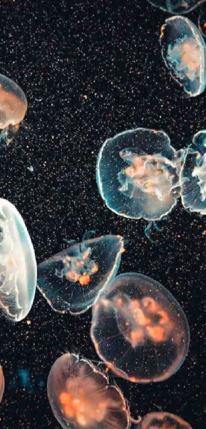 Beautiful jellyfish mobile wallpaper with cosmic background.