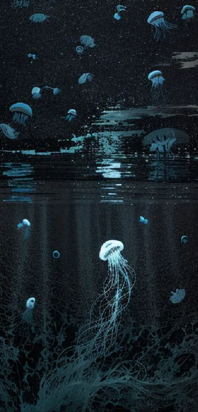 Jellyfish float gracefully in a serene underwater scene, glowing softly in the dark ocean.