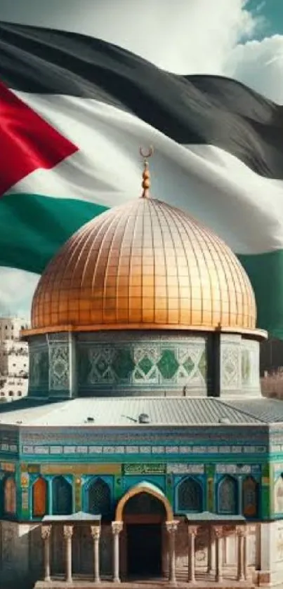 Mobile wallpaper with Dome of the Rock and Palestinian flag.