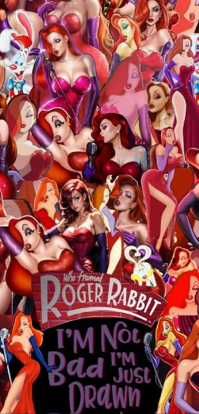 Colorful Jessica Rabbit collage mobile wallpaper.